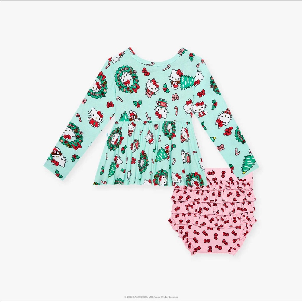 Posh Peanut Hello Kitty Wreath Peplum Ruffled Bummie Set